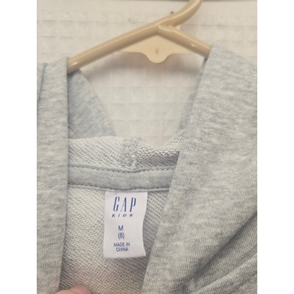 Gap Full Zip Jacket Hoodie Unisex Kids SIze 8 Gray Fleece Graphic Logo 7601 - Picture 3 of 6